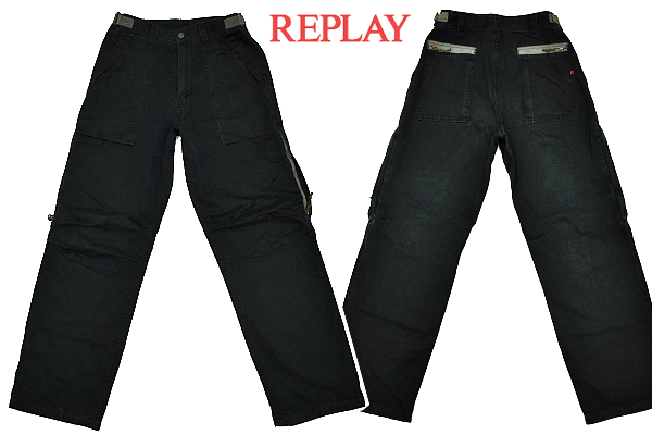 K-4175★美品★REPLAY リプレイ★メンズ男性 ブラック黒色 ゆったりルーズフィットストレート ベイカー ワーク パンツ W-30_画像1