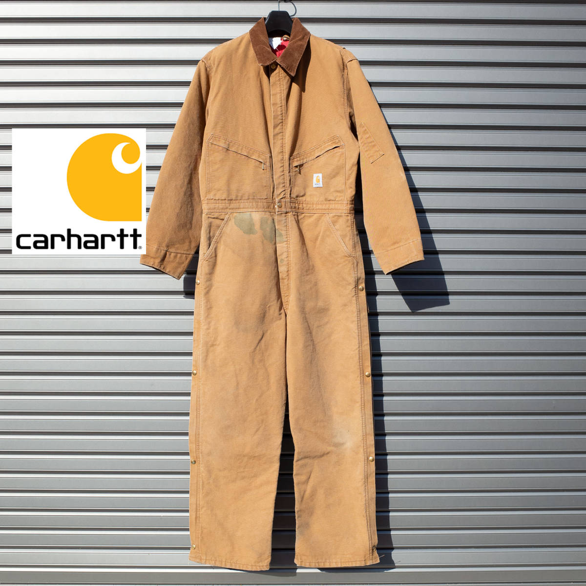 44 / Carhartt カーハート オールインワン ツナギ ダック地 コットン ワーク キャメル 中綿 キルティング 秋冬 作業着 ストリート_画像1