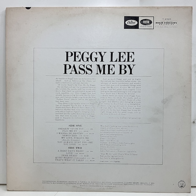 ●即決VOCAL LP Peggy Lee / Pass Me By t-2320 jv5643 米盤、艶黒虹トップ・ロゴMono ペギー・リー _画像2