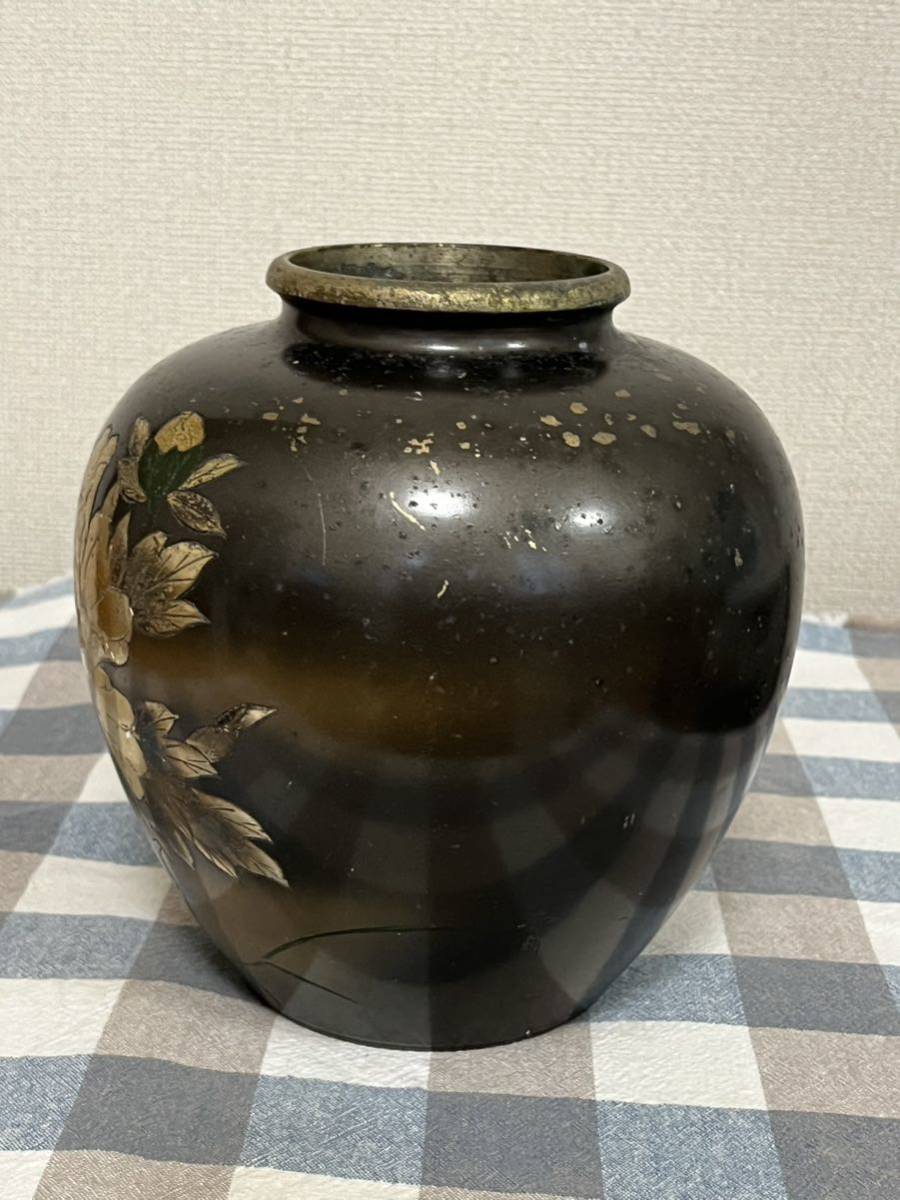 真鍮？合金？花瓶 花入 高さ約17.5cm 管理A1972 花器 _画像2