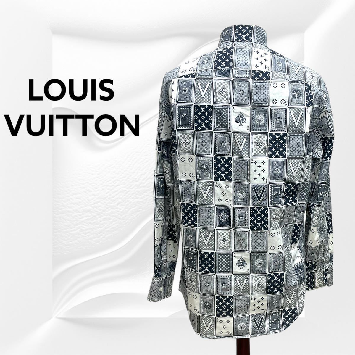 高級 LOUIS VUITTON ルイヴィトン 18AW コットン モノグラム トランプ柄 長袖シャツ メンズ HFS08W HKU_画像2