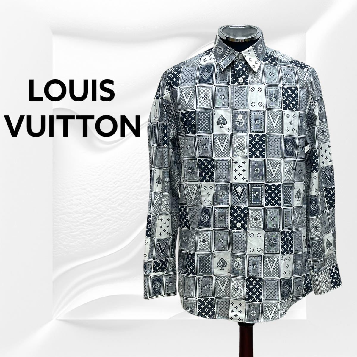 高級 LOUIS VUITTON ルイヴィトン 18AW コットン モノグラム トランプ柄 長袖シャツ メンズ HFS08W HKU_画像1