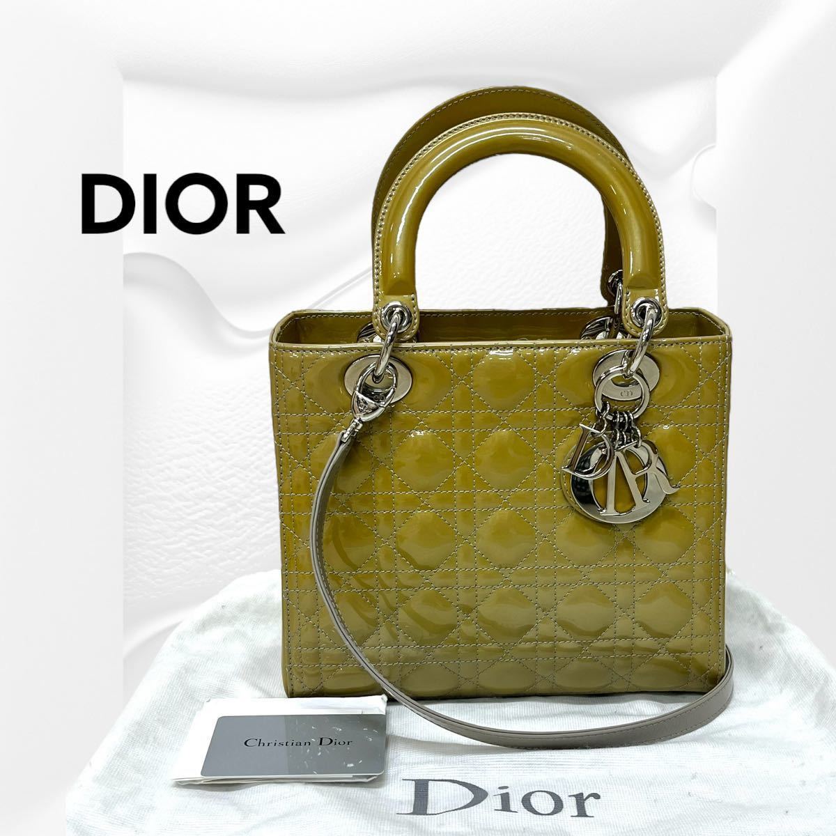 保存袋ギャラ付き Christian Dior クリスチャン ディオール レディディオール エナメル ロゴチャーム 2way ハンドバッグ