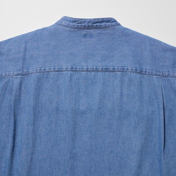 新品　ユニクロ　デニムオーバーサイズスタンドカラーシャツ（長袖）XL ブルー