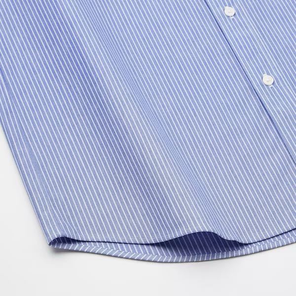 新品　ユニクロ　ドライイージーケアコンフォートストライプシャツ（半袖）Sサイズ　67ブルー