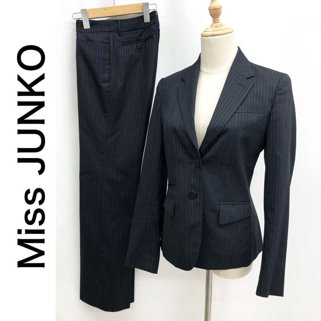 Miss JUNKO ミスジュンコ セットアップ スーツ ジャケット 背抜き パンツ ネイビー 紺 ストライプ サイズ9 M ビジネス リクルート オフィス_画像1