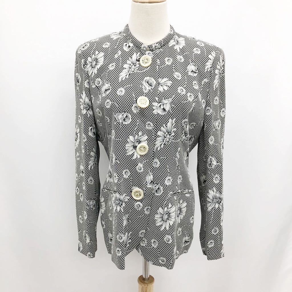 EL MIDAS L mida setup retro Vintage suit jacket total lining skirt . pattern floral print black × white size 10 L corresponding 