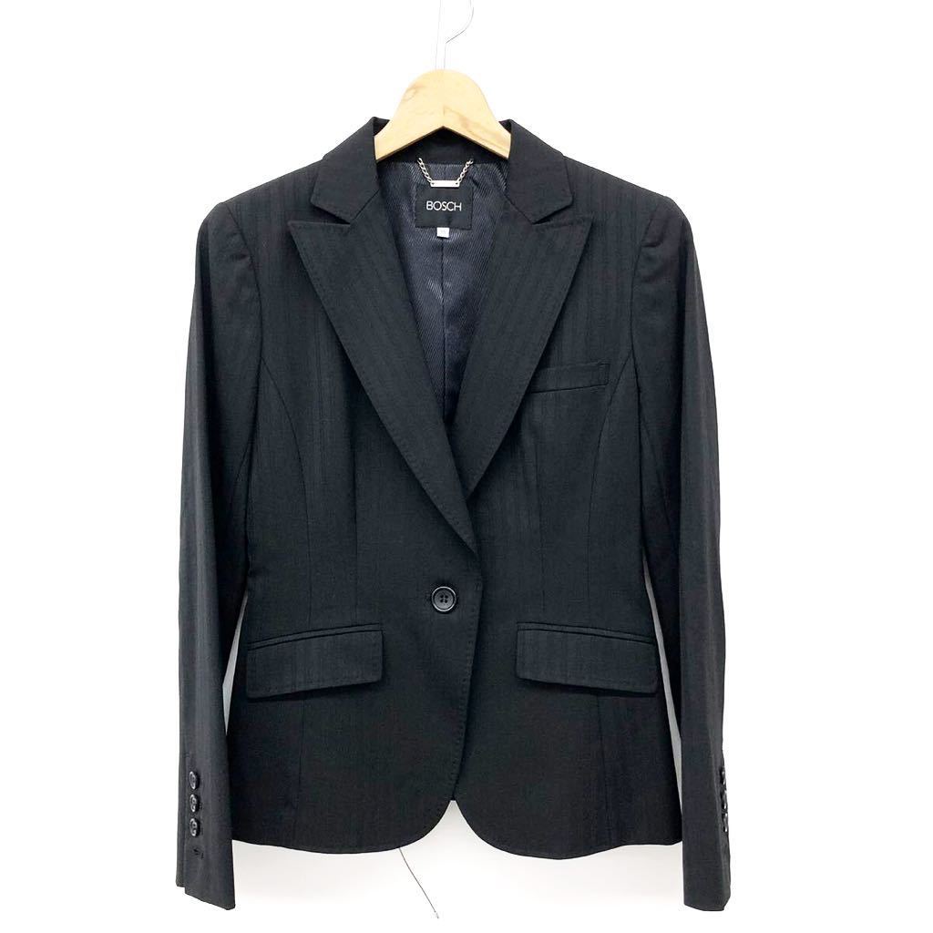 BOSCH ボッシュ スーツ セットアップ 3点セット ジャケット 総裏地 スカート シャドーストライプ ブラック 黒 サイズ38 M_画像2