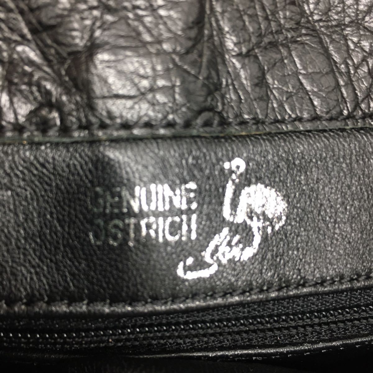 GENUINE OSTRICH オーストリッチ　レザー　ショルダーバッグ ポシェット　巾着　ブラック　黒_画像9