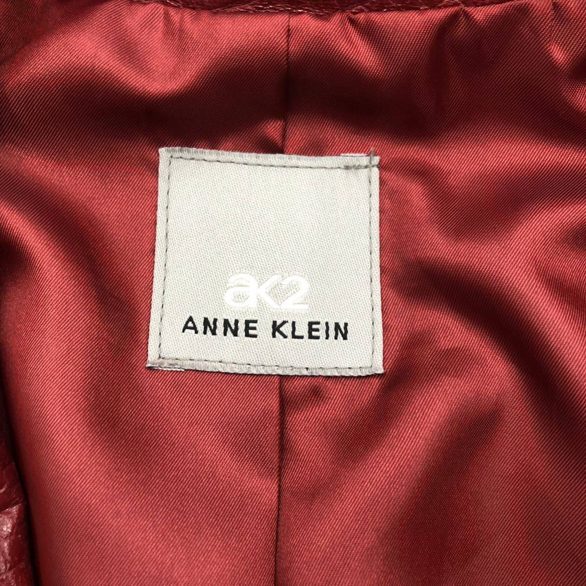 ak2 ANNE KLEIN アンクライン 羊革 レザージャケット 型押しデザイン テーラード 総裏地 本革 ボルドー ワインレッド サイズ11 L_画像6