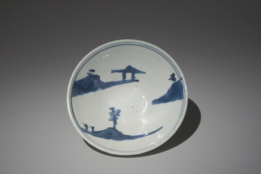 古染付山水文茶碗(明代末期:景徳鎮窯)-日本代購代Bid第一推介