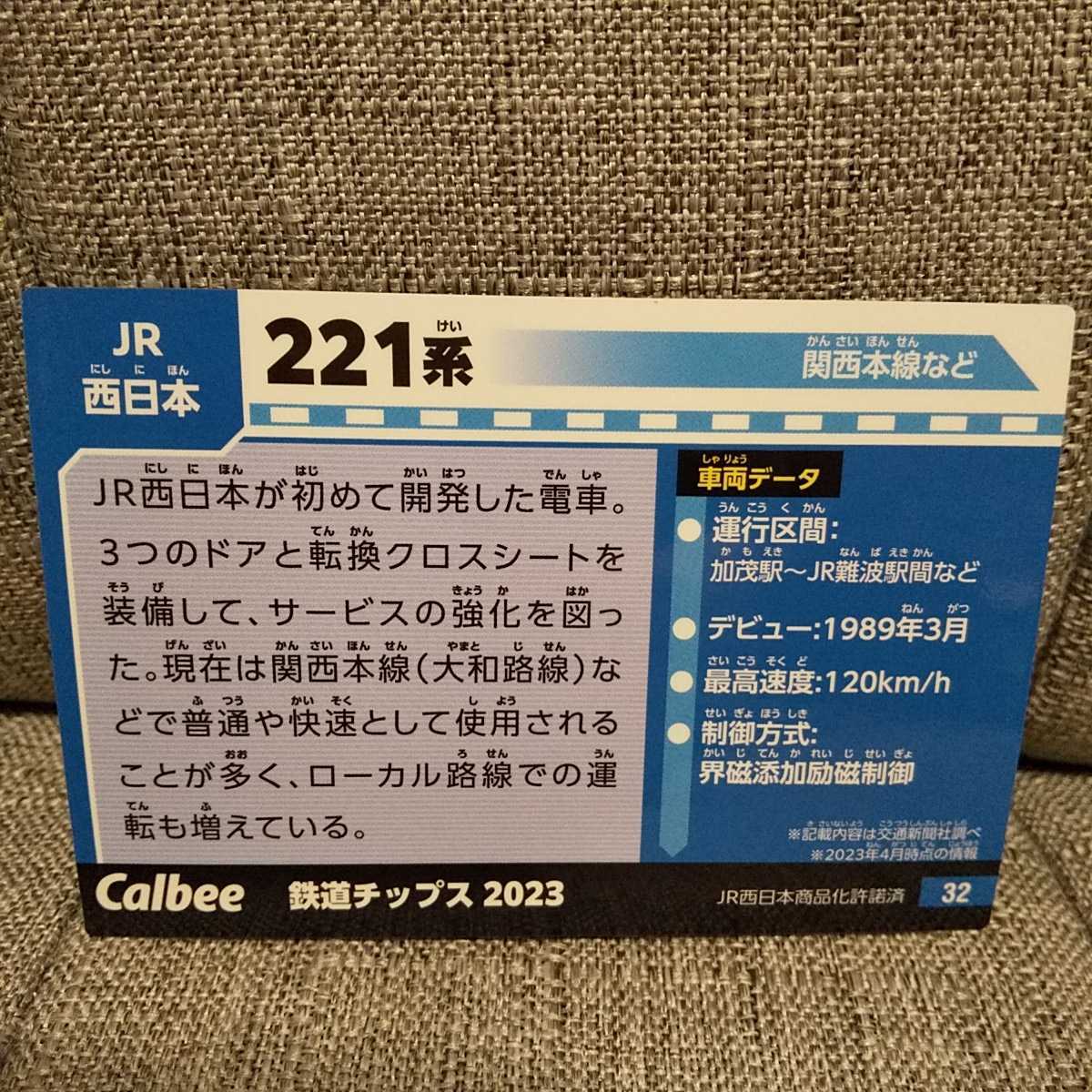 ◆鉄道チップス2023 №32 JR西日本 221系 関西本線/大和路線/加茂/JR難波/カルビー【ミニレター】_画像2