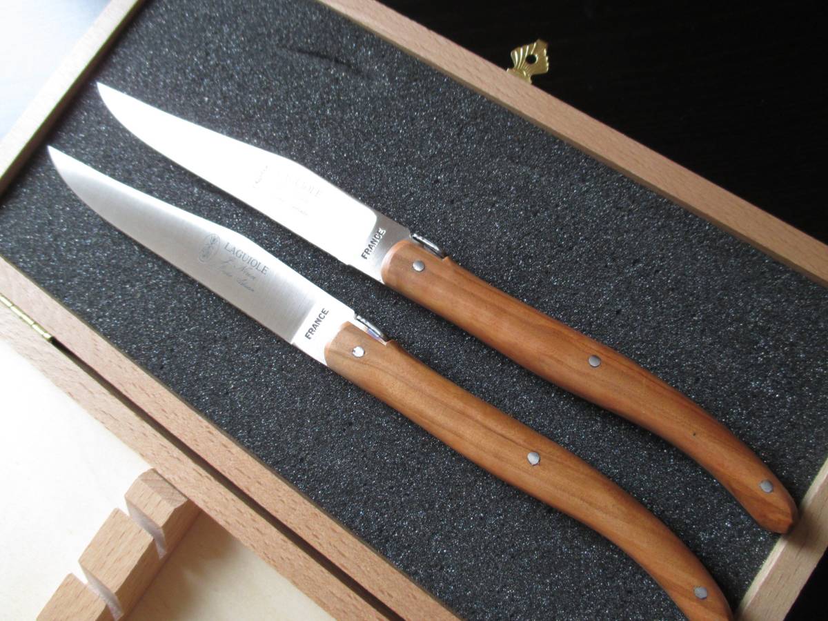 [B goods value ] top class keep hand olive tree France production 100%2.5. width Laguiole knife 2 ps + Fork 2 ps + spoon 2 ps lagi all worker san finishing 