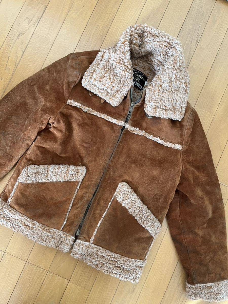 米国製 70's CAMPUS Leather Jacket アメリカ製 ピッグスエード レザージャケット 豚革 革ジャン 裏ボア防寒アウター size40(L) ブラウン系_画像10