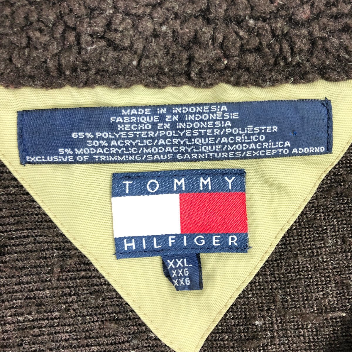 ▲【古着】TOMMY HILFIGER トミーヒルフィガー 90s ヴィンテージ ハーフジップ ノルディック柄 ボア フリース XXL ブラウン 茶色 0.60㎏_画像7