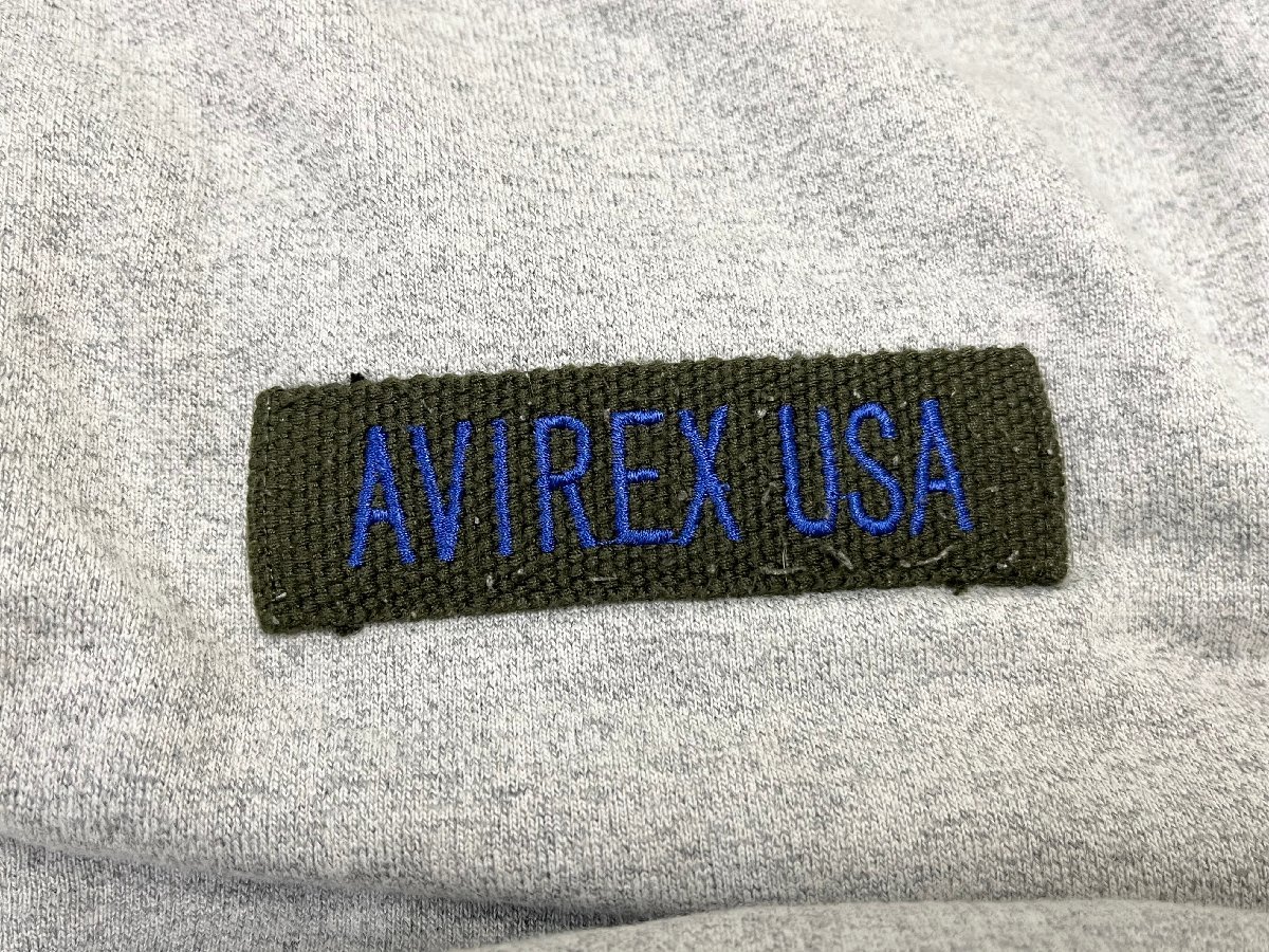 ●AVIREX アヴィレックス パーカー ロゴワッペン バックプリント 刺繍 コットン スウェット 長袖 グレー サイズXL メンズ 0.98㎏●_画像4