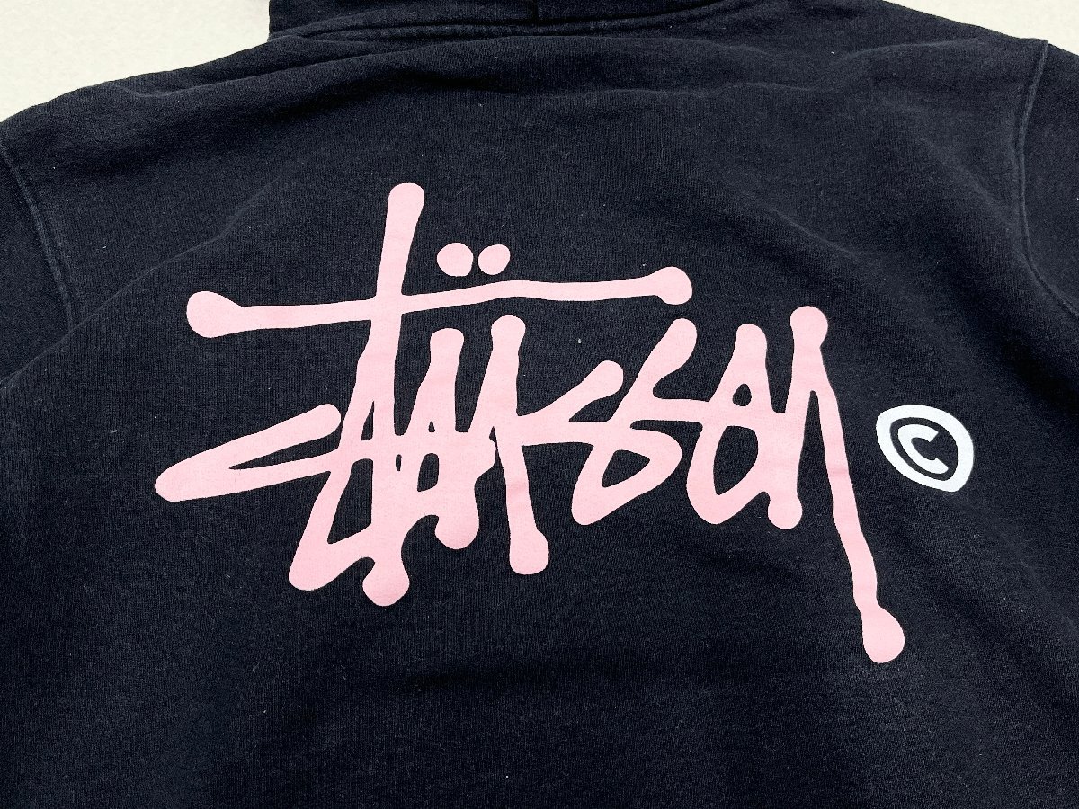 ●STUSSY ステューシー パーカー プルオーバー 長袖 ショーンフォントロゴ バックプリント コットン ブラック メンズ サイズS 0.77kg●_画像4