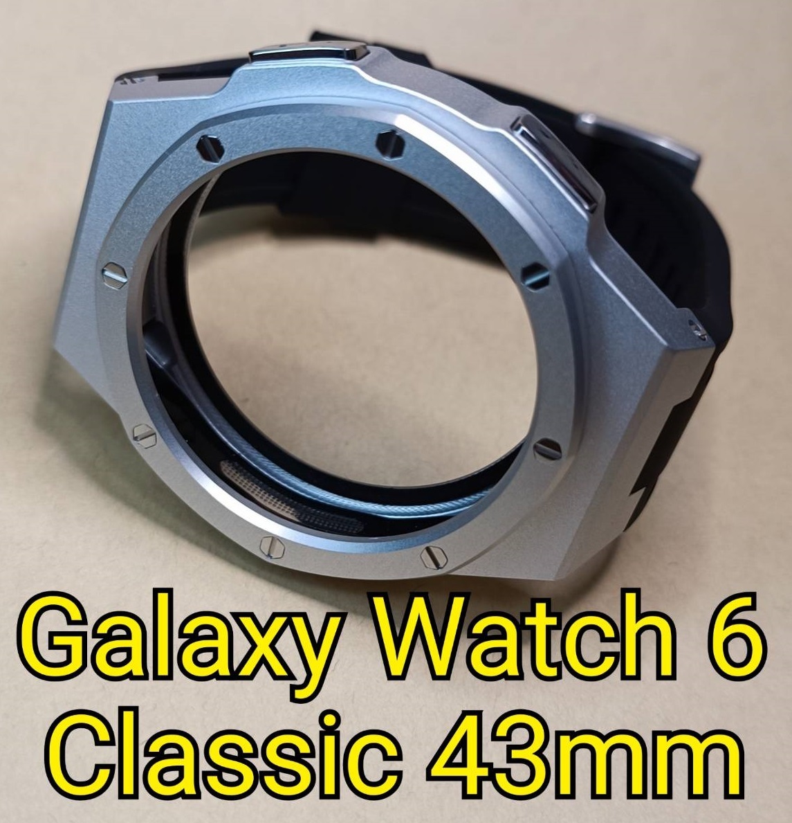 銀ラバー サムスン ギャラクシーウォッチ6 クラシック 43mm Samsung Galaxy Watch 6 Classic 専用メタルケース バンド カスタム MOD 金属 _画像1