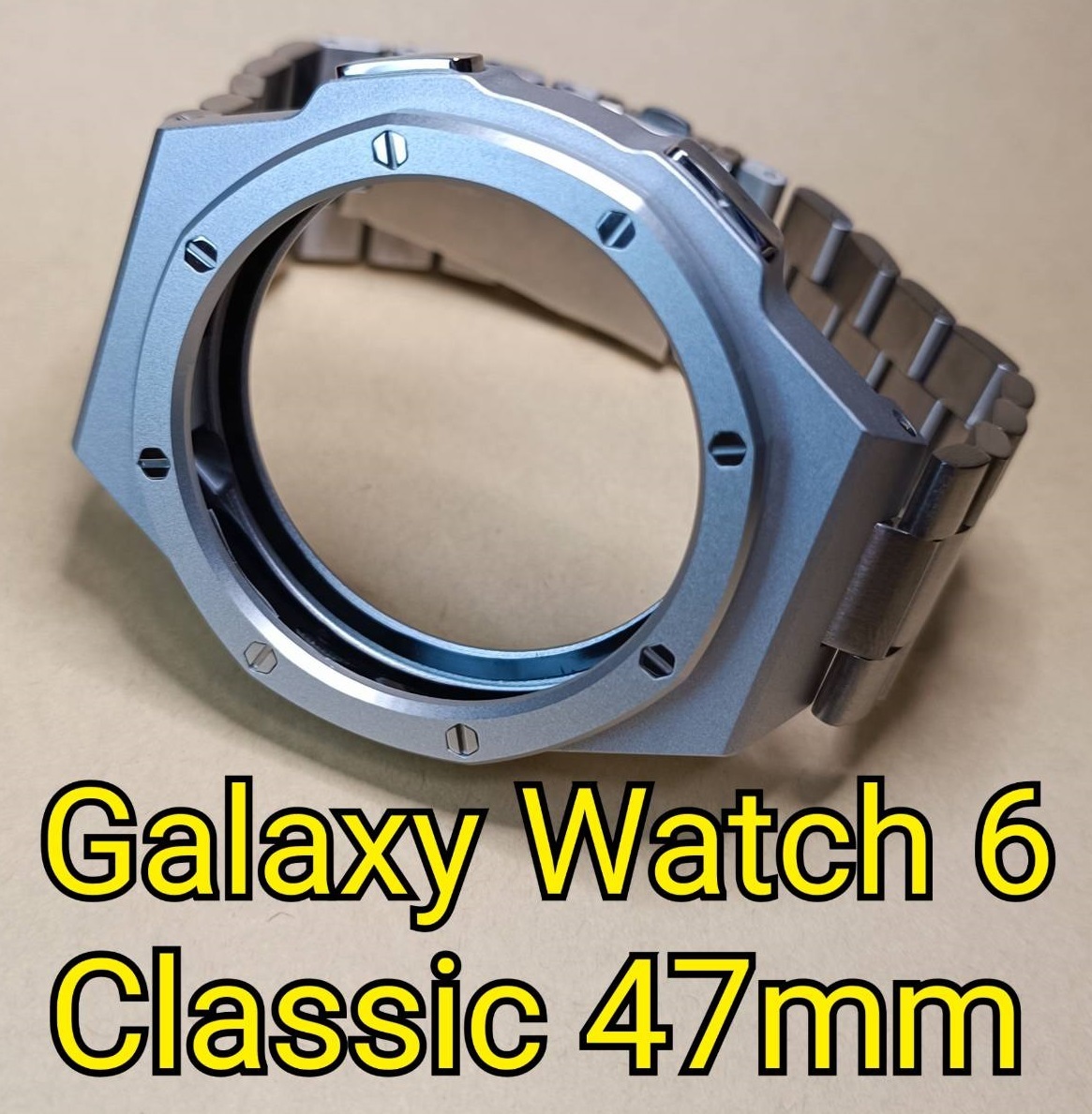 銀メタル サムスン ギャラクシーウォッチ6 クラシック 47mm Samsung Galaxy Watch 6 Classic 専用メタルケース バンド カスタム MOD 金属_画像1