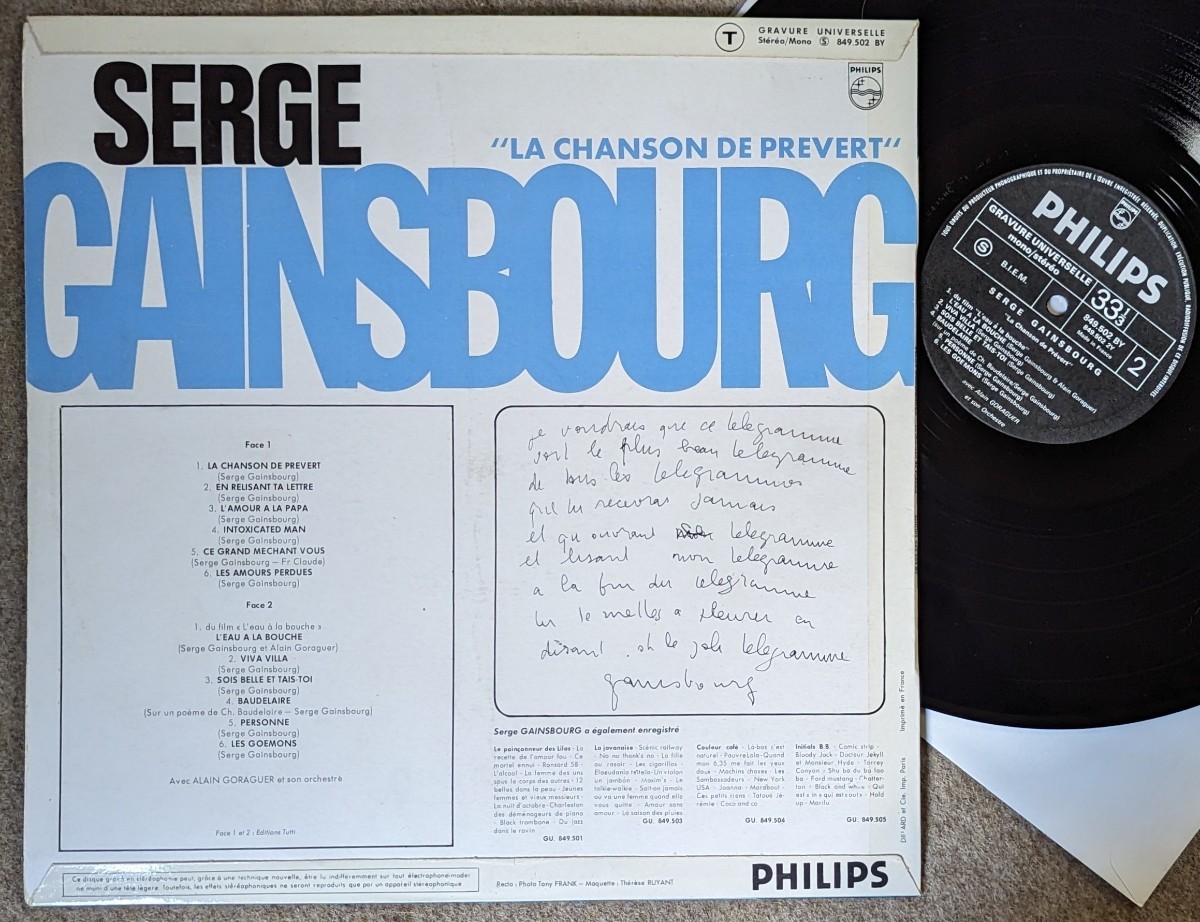 Serge Gainsbourg-La Chanson De Prevert★仏Orig.美品/French Pops_画像2