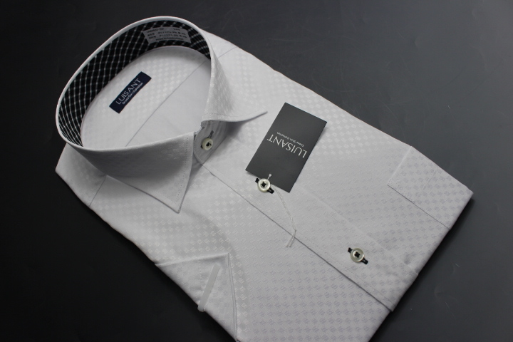  стоимость доставки 185 иен [ новый товар ]LUISANT( гора .) рубашка короткий рукав / тонкий форма устойчивость LL(43cm) белый do Be в клетку /UNN602/107(5C288