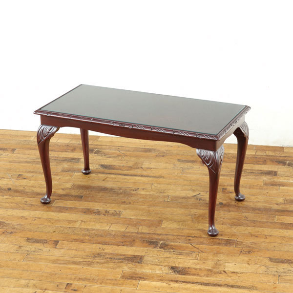 ガラストップコーヒーテーブル　猫脚　幅79.5×奥41×高42.5cm　木製天板　ガラス天板　イギリス　アンティークフレックス　58622