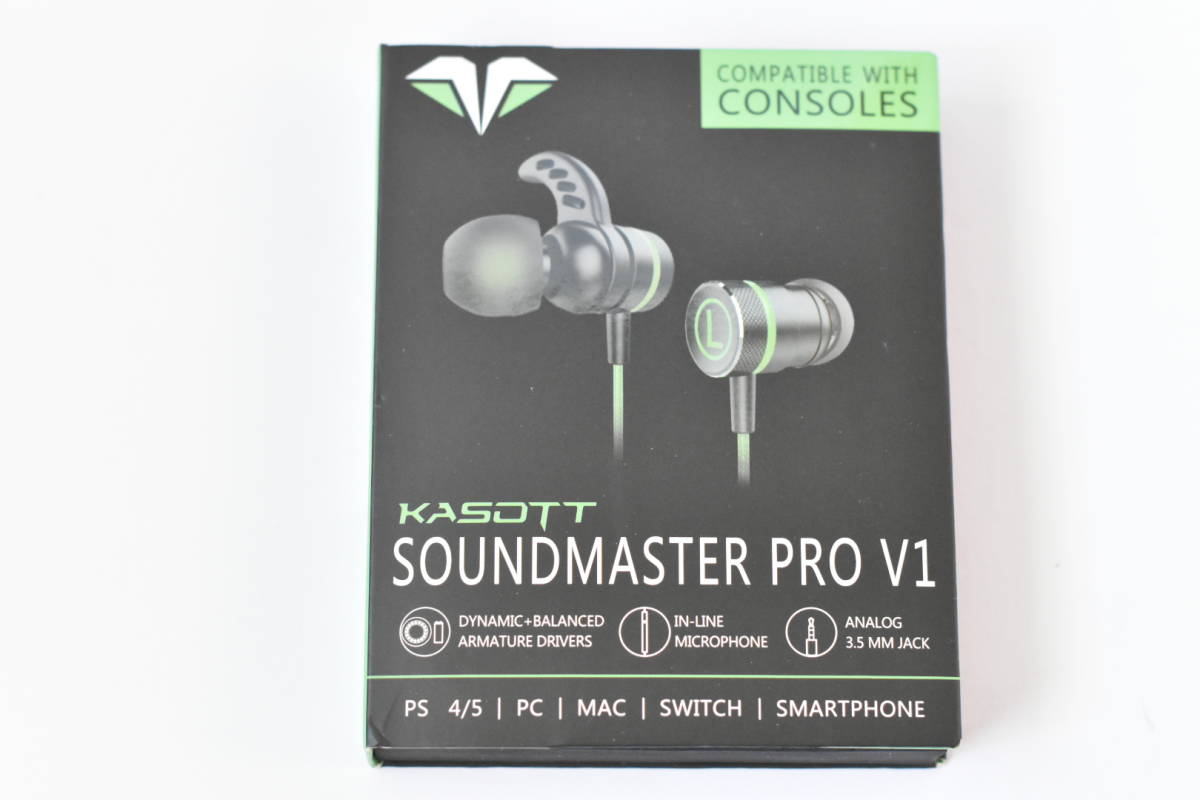 Kasott Soundmaster Pro V1 マイク付きゲーミングイヤホン【マイクミュート機能 】低音重視 イヤフォンヘッドホン グリーン(Green)/232_画像1