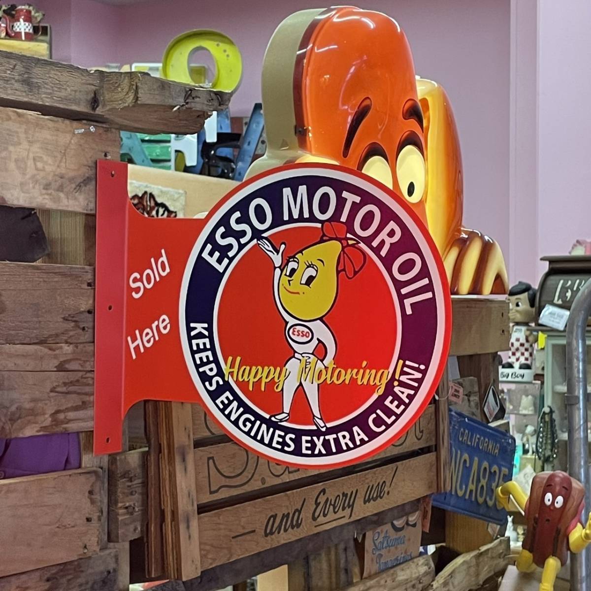 ESSO GIRL ラウンド フランジ サイン 看板 メタル ブリキ 垂直 壁面 店舗 アドバタイジング エッソガール_画像2