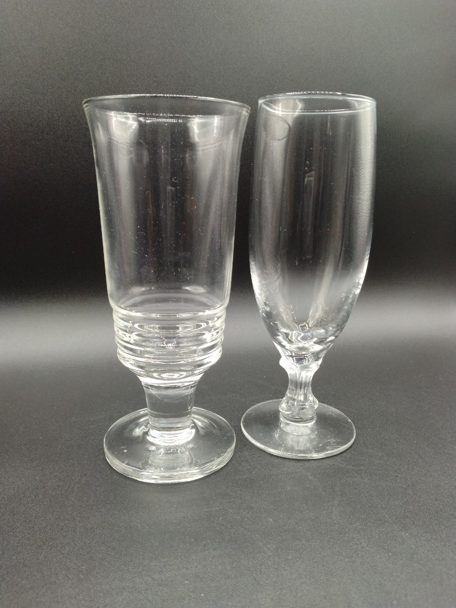 昭和レトロ 足付き ガラス コップ 2客 ビールグラス シャンパングラス ゴブレット _画像7