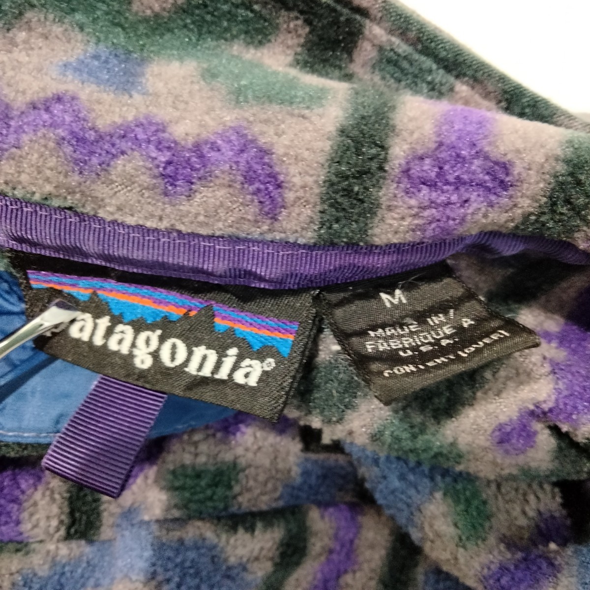 patagonia パタゴニア 幾何学柄　シンチラ　スナップT 　Synchilla Snap T　93年　アメリカ製　雪なし　M pattern 総柄　グレー　フリース_画像7