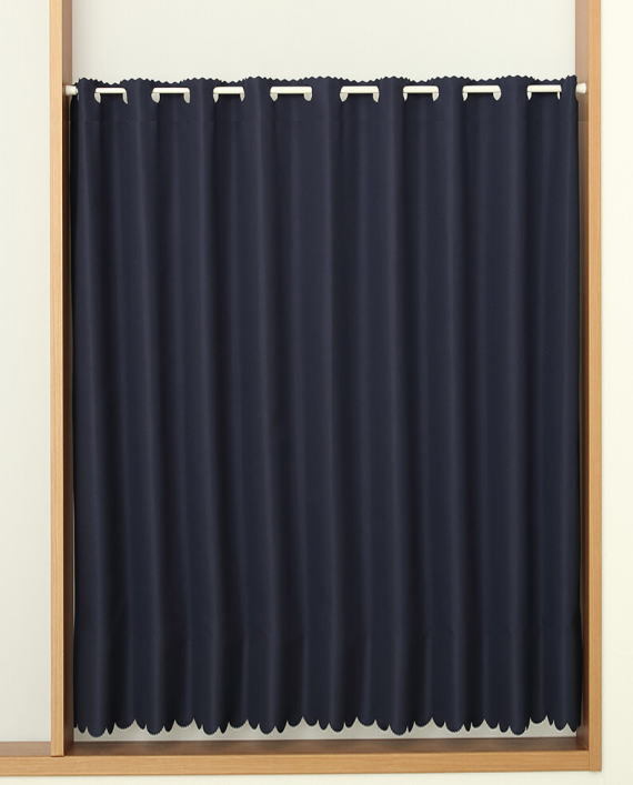 小窓用遮光カフェカーテン風呂用カフェカーテン コナーNBネイビーブルー巾90x丈100cm-yamaの画像1