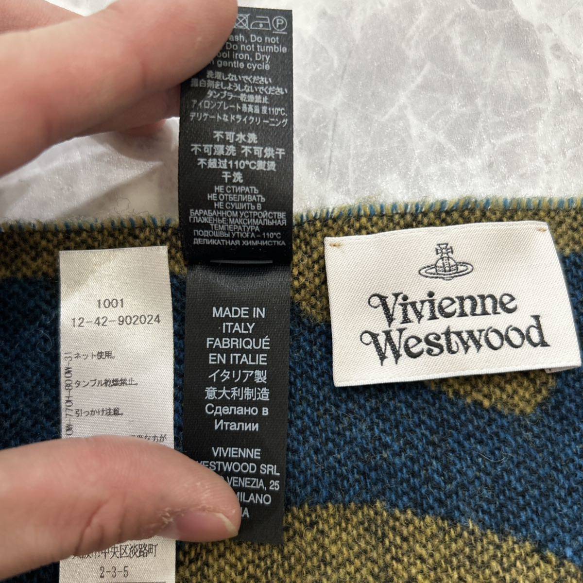 B @ 美品 イタリア製 '高級ラグジュアリー服飾小物'『VIVIENNE WESTWOOD ヴィヴィアンウエストウッド』 総柄 WOOL混 マフラー 防寒具 _画像6