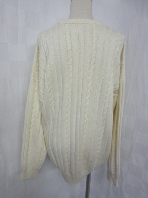 ５５６　バーバリー　イギリス製　オフホワイト　縄編み模様　長袖　綿ニットセーター　42サイズ_画像3
