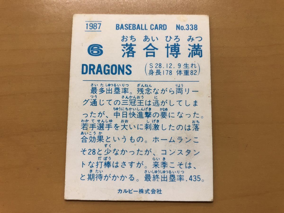 金枠 最高出塁率 カルビープロ野球カード 1987年 落合博満(中日ドラゴンズ) No.338_画像2