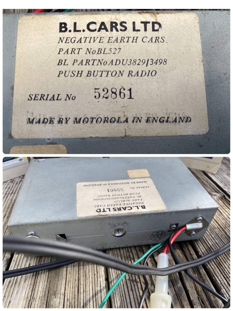 B.L.CARS AM Classic car radio Britain Motorola company manufactured * radio breakdown *iphone/ipod connection possibility up grade * Rover Mini /ADO16/ bump la