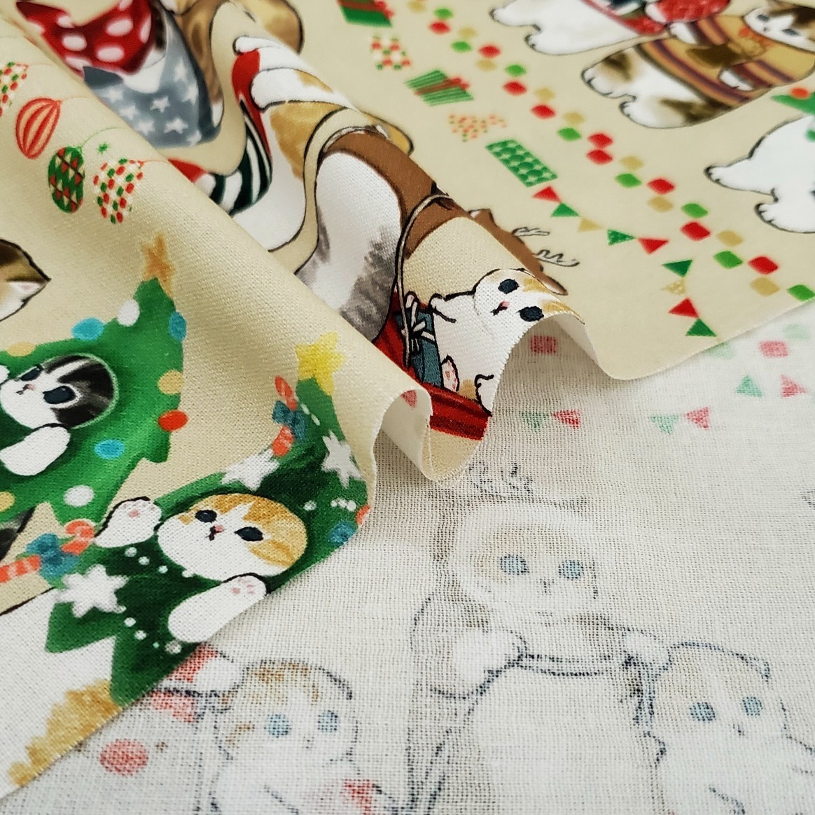 新品＊108×80cm 　コットンタイプ＊クリスマス柄　ねこ＊猫柄　子供用　ハンドメイド　布 はぎれ　綿　生地　Y-16_画像5