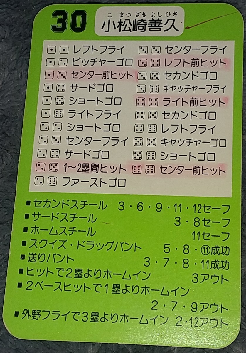 タカラプロ野球カードゲーム９１中日ドラゴンズ 小松崎善久_画像2