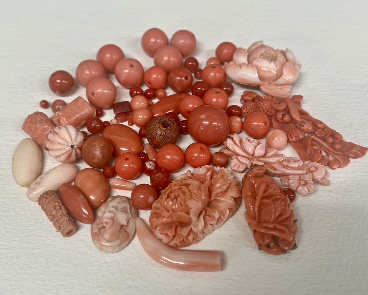 天然　赤珊瑚・紅珊瑚 等　彫物.ルース ．外し石　纏めて　約162.3g_画像1