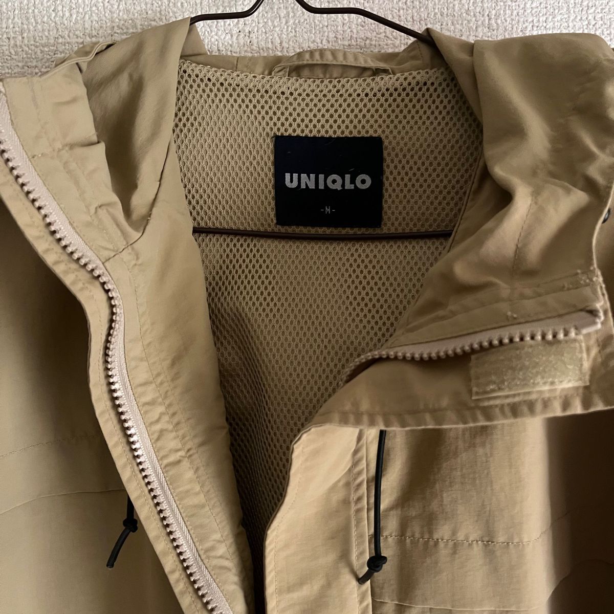 【90s】OLD UNIQLO フルジップ マウンテンパーカー ベージュ Mサイズ 紺タグ 古着 USED 春