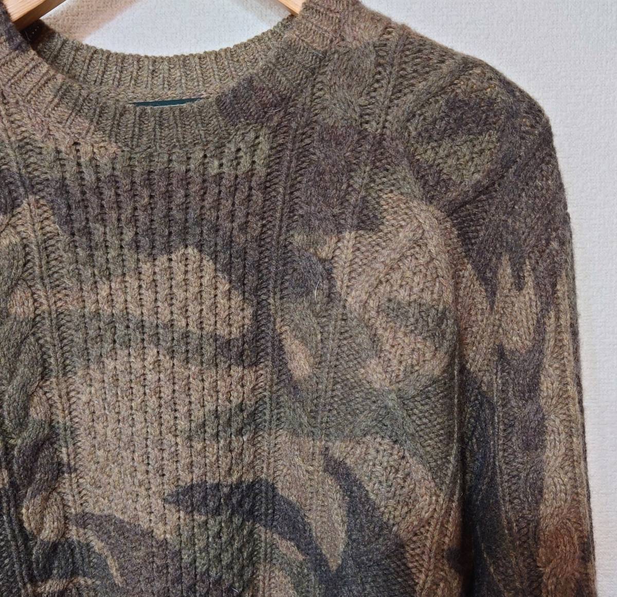 定価4.5万 Polo Ralph Lauren Polo country ポロラルフローレン Camouflage Cable-Knit Sweater迷彩カモフラージュ ケーブルニットRRL M TO_画像4
