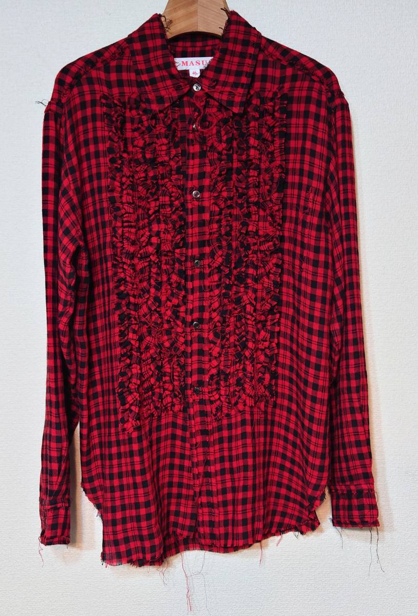 美品 定価5.9万 MASU エムエーエスユー 23SS GRUNGE PLAID SHIRT グランジ フリル チェックシャツ 46 MMSS-SH0123 メンズ TO_画像2