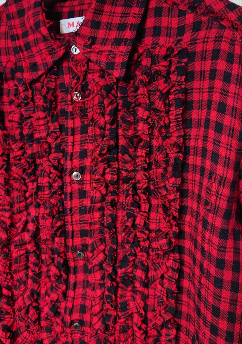 美品 定価5.9万 MASU エムエーエスユー 23SS GRUNGE PLAID SHIRT グランジ フリル チェックシャツ 46 MMSS-SH0123 メンズ TO_画像4