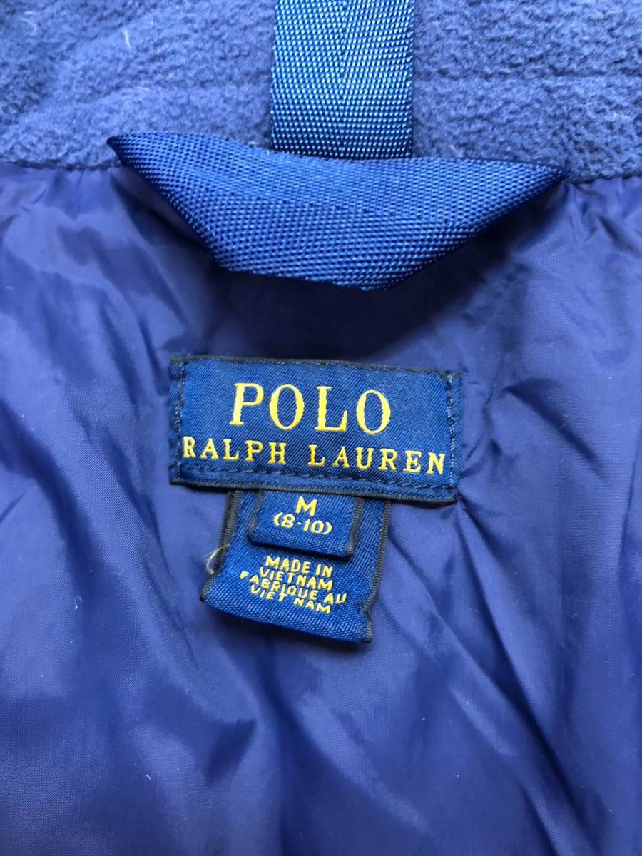 □POLO RALPH LAUREN ダウンジャケット M(8-10) 紺 ポロラルフローレン キッズ フード ロゴ刺繍 複数落札同梱OK B231124-305_画像3