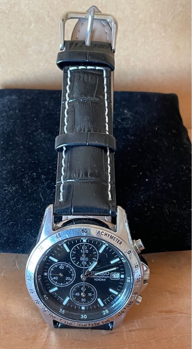 SEIKO クロノグラフ 100m 防水/ 新品ベルト セイコークロノ SEIKO クロノグラフ 100m 防水/ 新品ベルト セイコークロノ