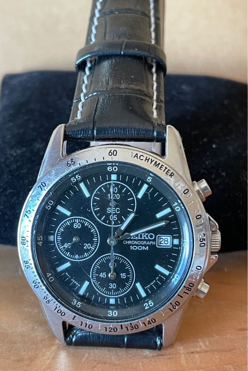 SEIKO クロノグラフ 100m 防水/ 新品ベルト セイコークロノグラフ SEIKO クロノグラフ 100m 防水/ 新品ベルト セイコークロノグラフ
