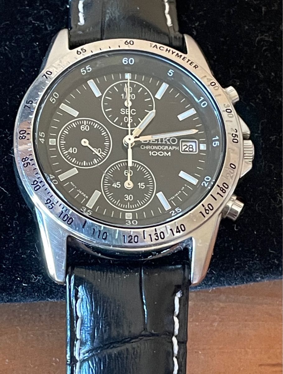 SEIKO クロノグラフ 100m 防水/ 新品ベルト セイコークロノ SEIKO クロノグラフ 100m 防水/ 新品ベルト セイコークロノ