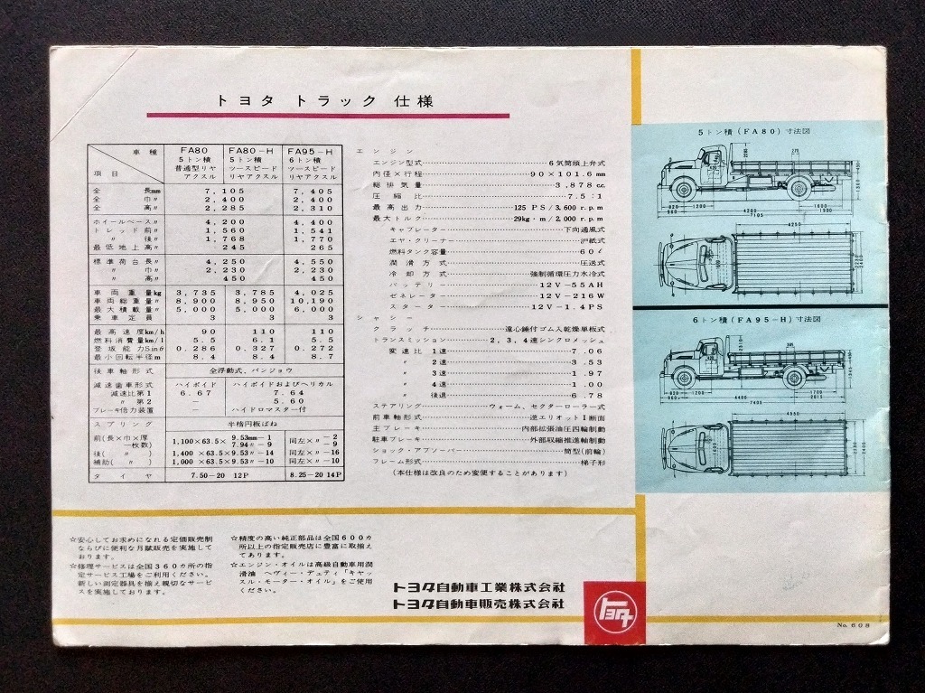 古い トヨタ トラック FA80 FA95型 5トン/6トン積 昭和30年代 当時物カタログ！☆ TOYOTA TRUCKS ダンプ タンクローリー 絶版 旧車カタログ_画像10