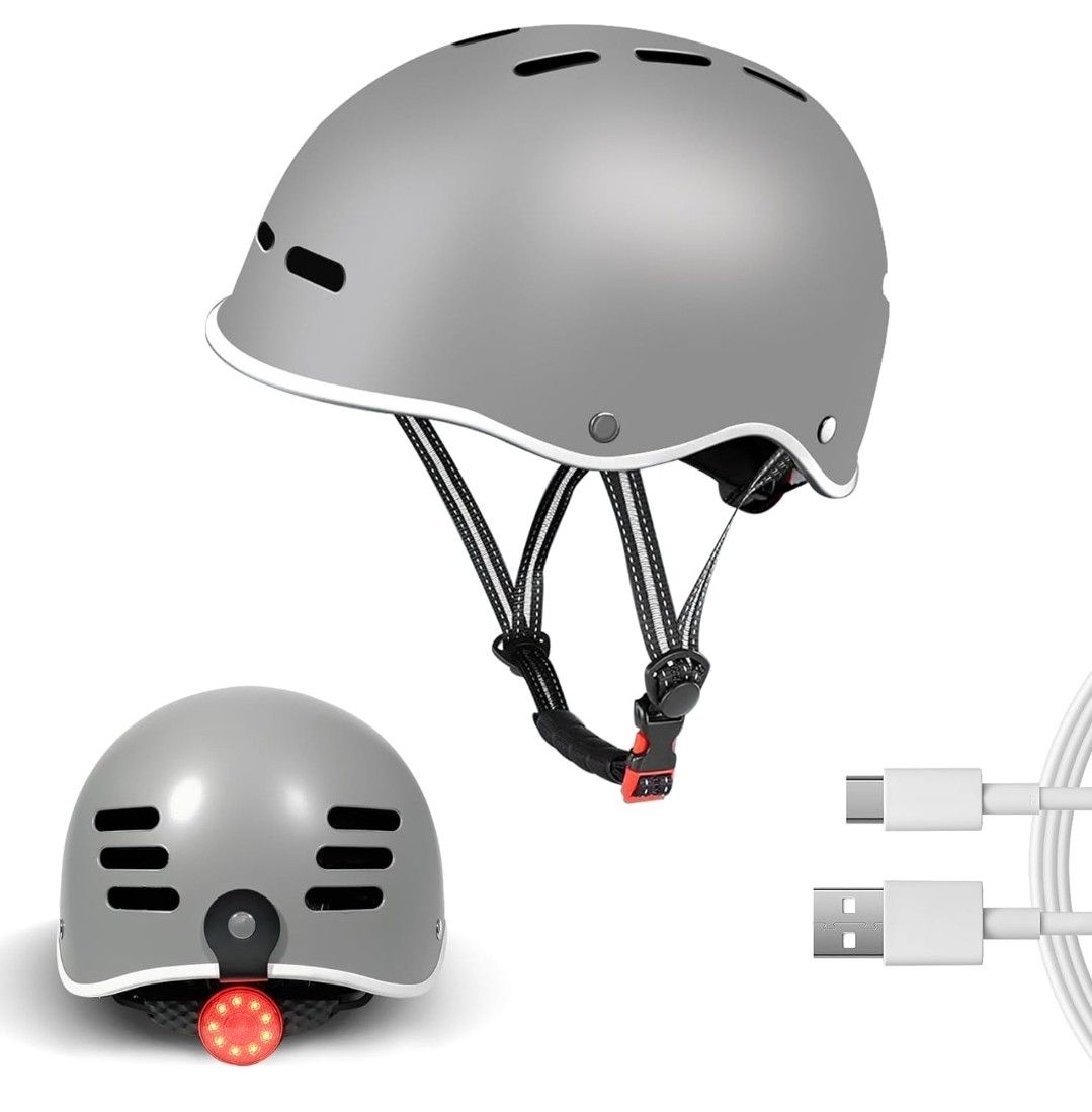 新品 HaDec LED付 自転車用 ヘルメット 大人用 ロードバイク Lサイズ マットグレー