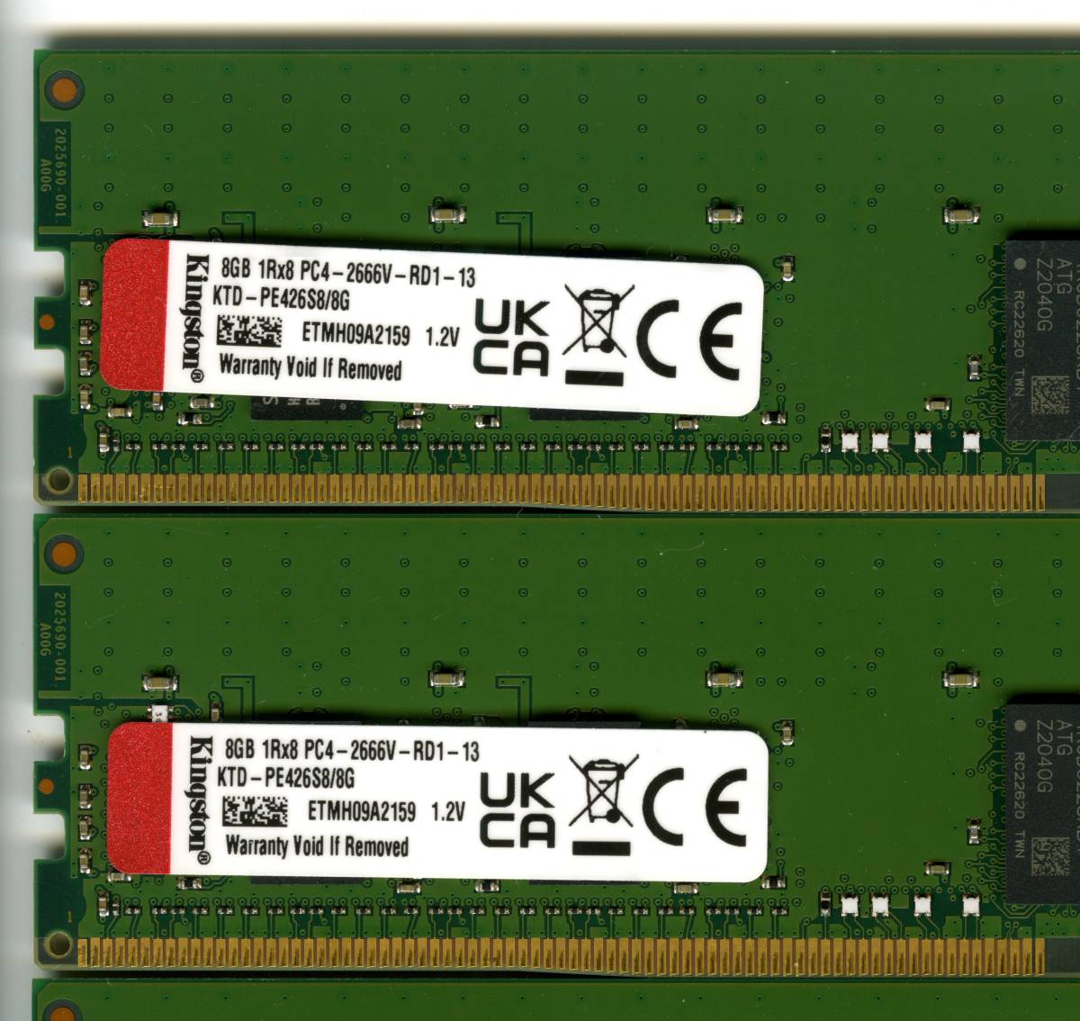 【RDIMM】DDR4-2666、ECC Registered、8GBの4枚セットで32GB、中古　kingston KTD-PE426S8/8G reg サーバー用　Z4G4で動作確認済み　2139_画像6