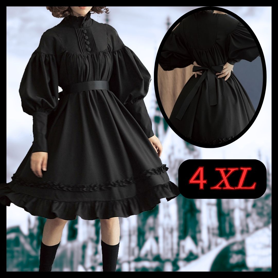 4XL　ゴスロリ　ロリータ　ゴシック　クラシカル　フリル　ワンピース　ドレス　 コスプレ　大きいサイズ　黒　ブラック　ダーク_画像2
